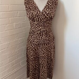 Leopard Print Ruched Sleeveless Dress
